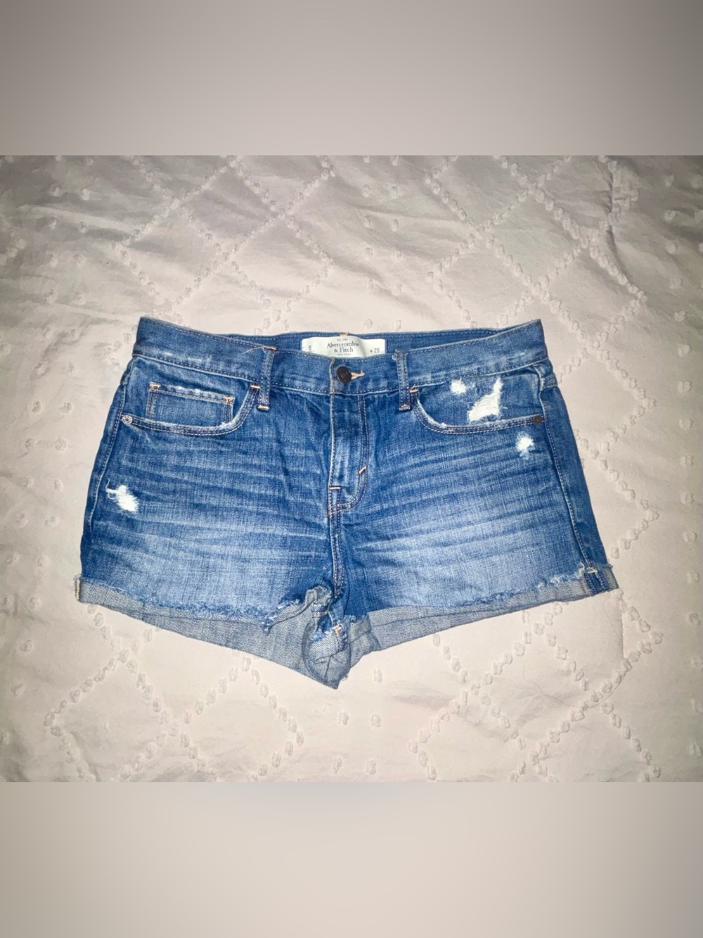 Abercrombie and Fitch size 29/8 denim shorts Blue Distressed. 100% Cotton. EUC